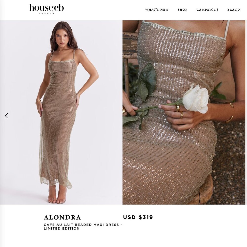 House of CB Alondra Cafe Au Lait Beaded Maxi Dress - Limited Edition Size Medium